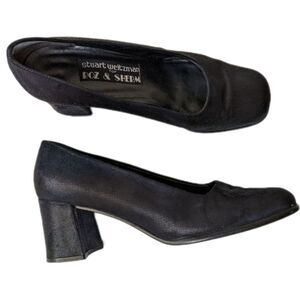 Vintage 1980s black block heel Stuart weitzman square toe heels textured 6.5